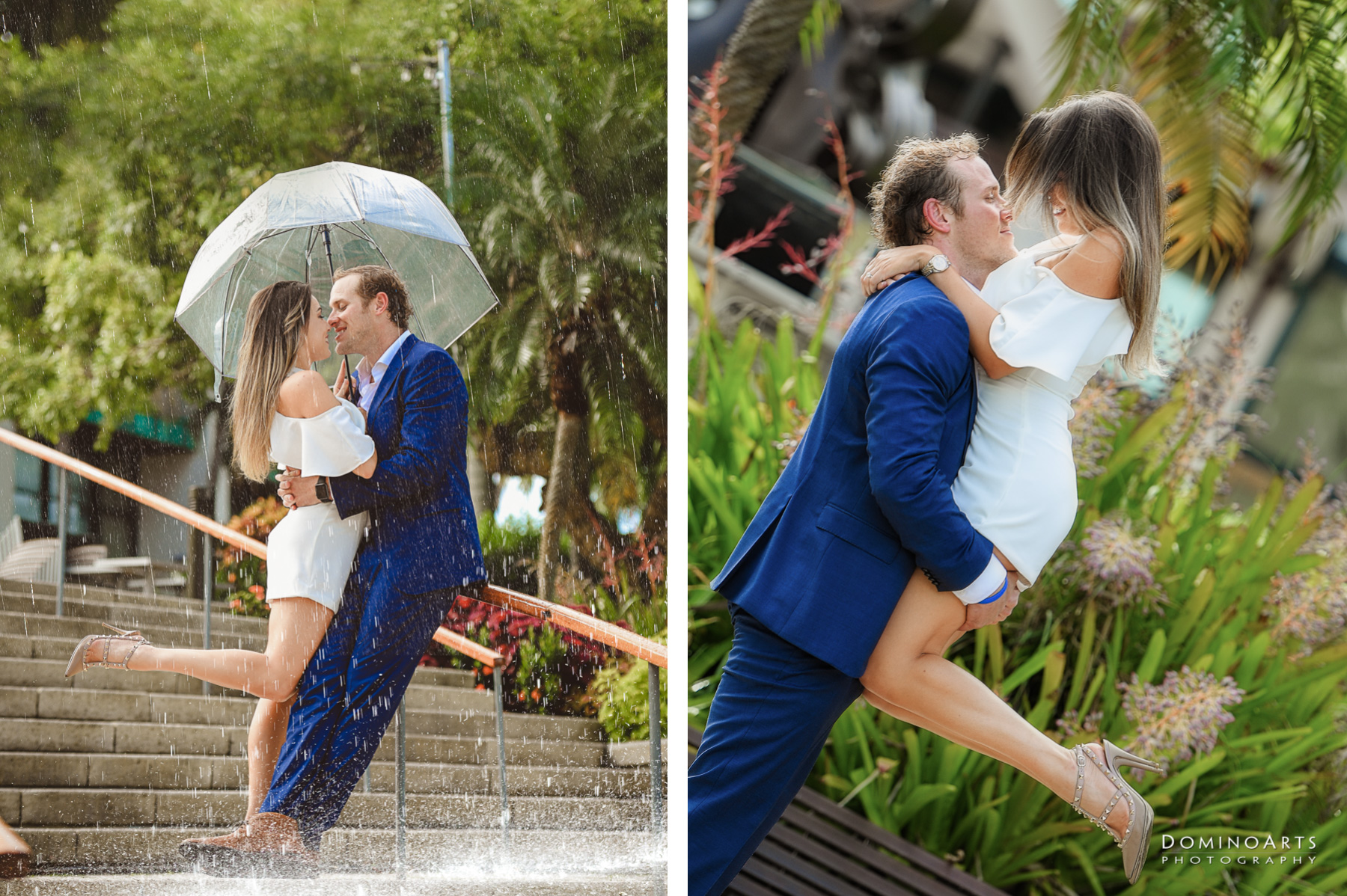Dancing in the Rain Engagement photography at Riverfront, Fort Lauderdale