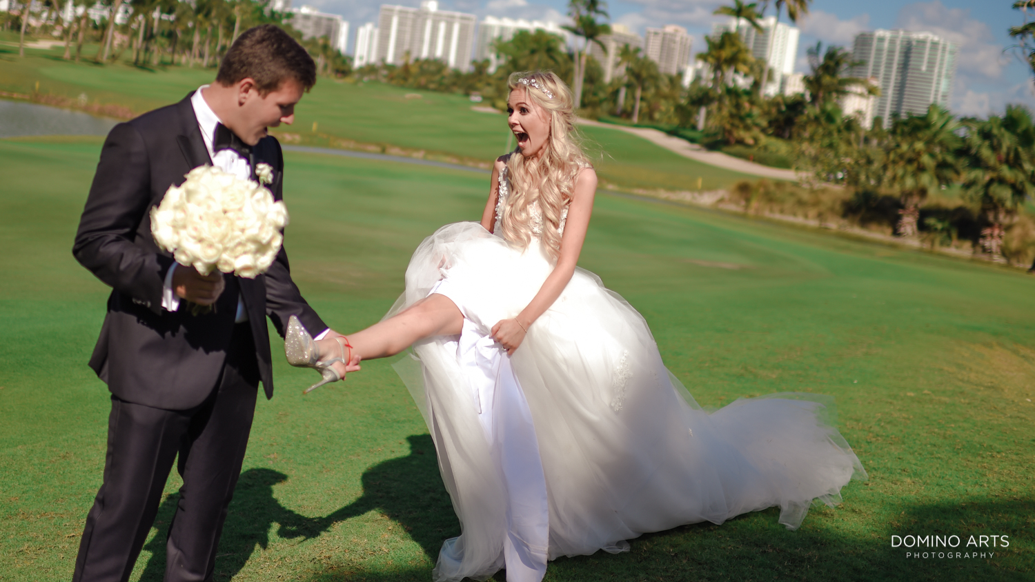Fun bride and groom spontaneous pictures at Turnberry Isle Aventura