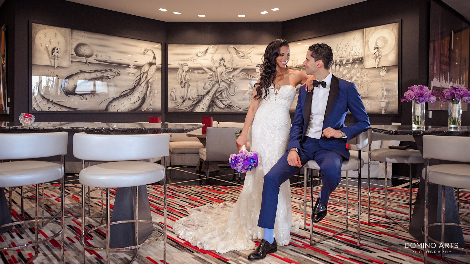Fashion wedding pictures of bride and groom at The St. Regis Bal Harbour 