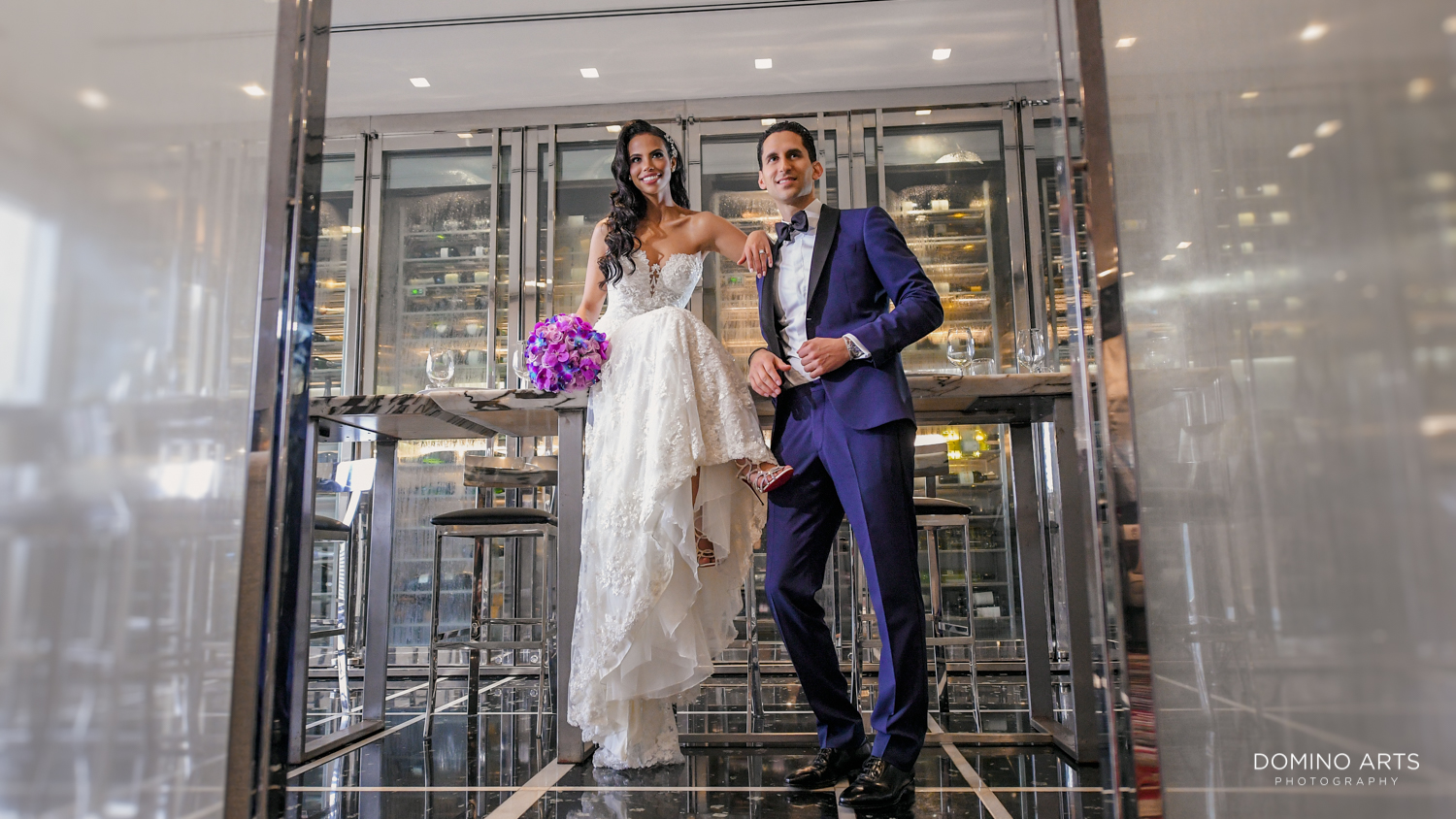 Fashion wedding pictures of bride and groom at The St. Regis Bal Harbour 