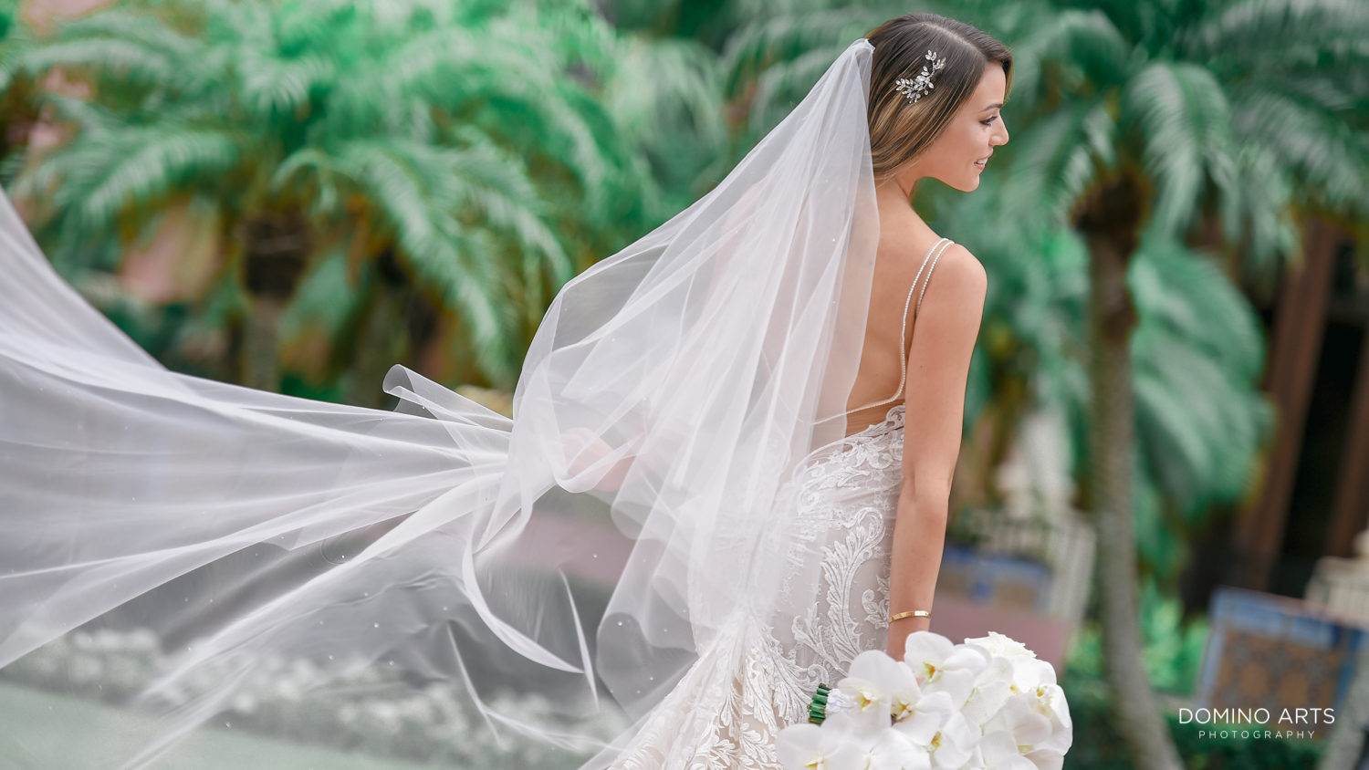 Artistic wedding picture of bride at Boca Raton Resort