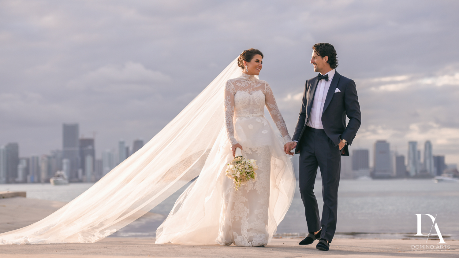 miami skyline at Luxurious Destination Wedding at Fisher Island Miami by Domino Arts Photography