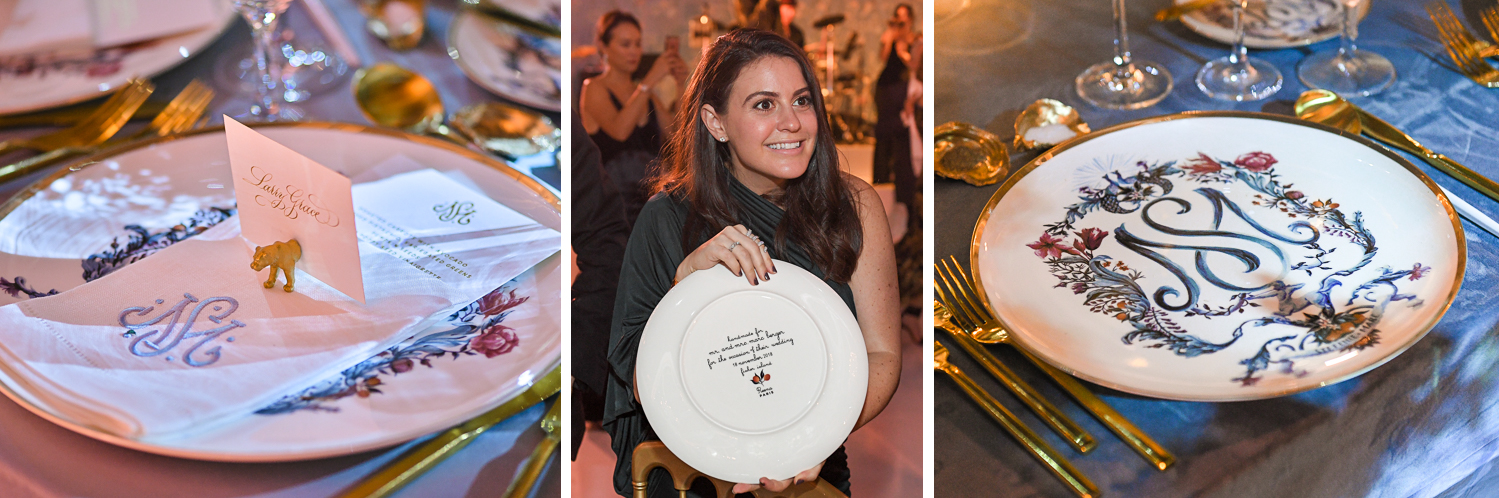 custom wedding plates dishes at Luxurious Destination Wedding at Fisher Island Miami by Domino Arts Photography