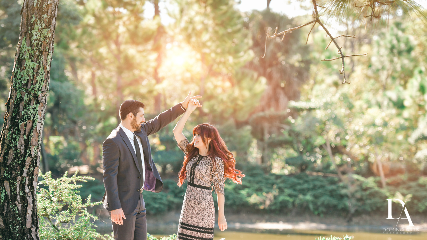 Romantic dancing at Japanese Garden Engagement at Morikami by Domino Arts Photography 