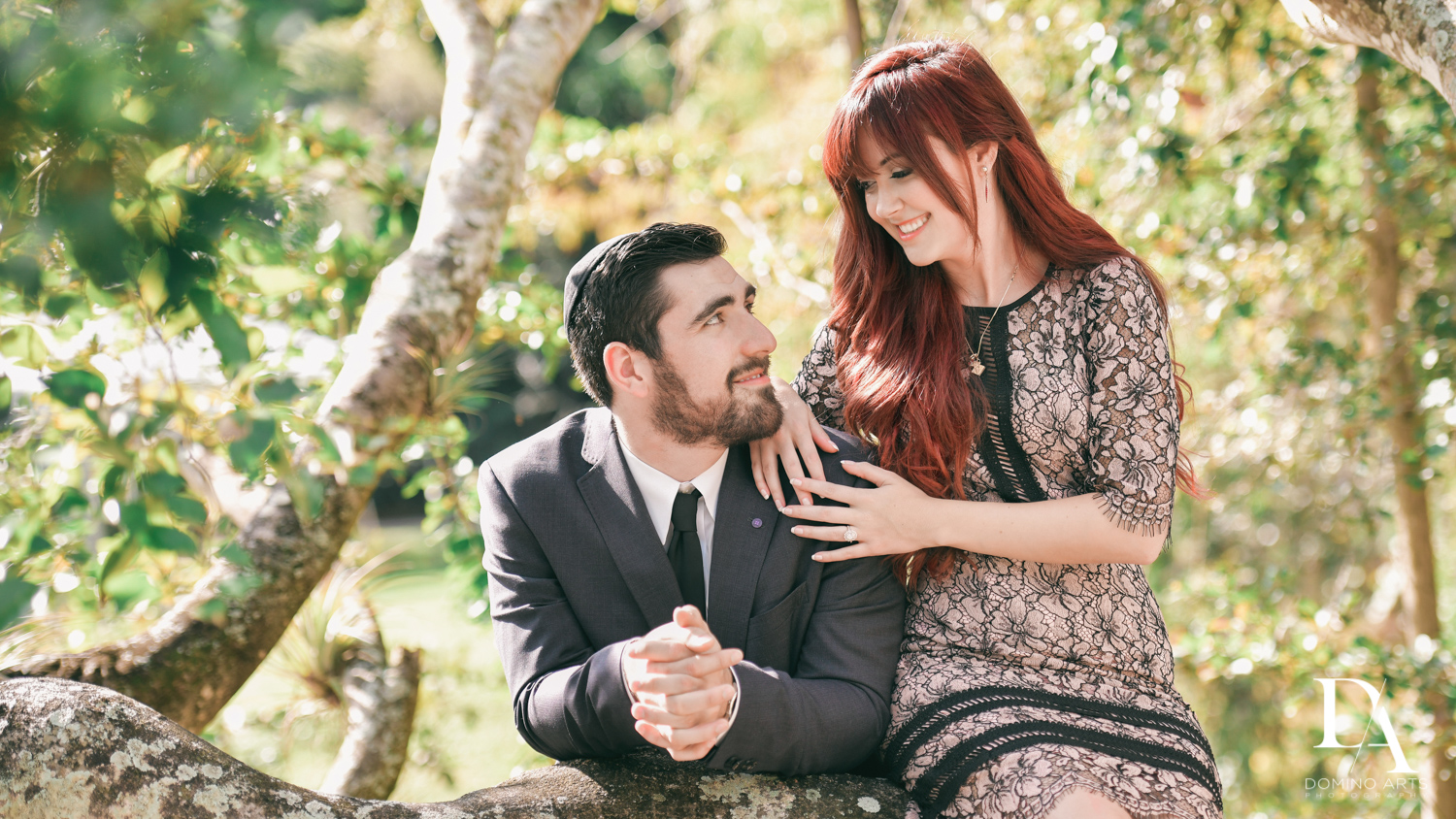 bride and groom at Japanese Garden Engagement at Morikami by Domino Arts Photography 