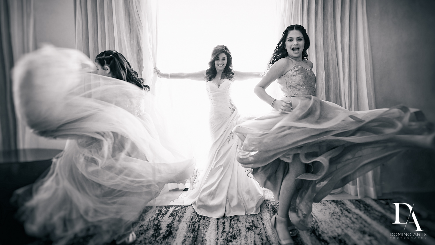 Girls having fun at Wedding Photography in South Florida at Fort Lauderdale Marriott Harbor Beach Resort & Spa by Domino Arts Photography