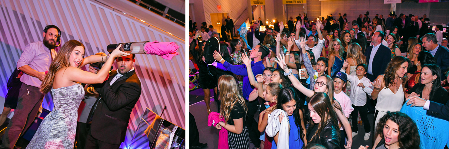 fun party pics at Luxurious Broadway Theme Bat Mitzvah at New World Symphony in Miami Beach by Domino Arts Photography