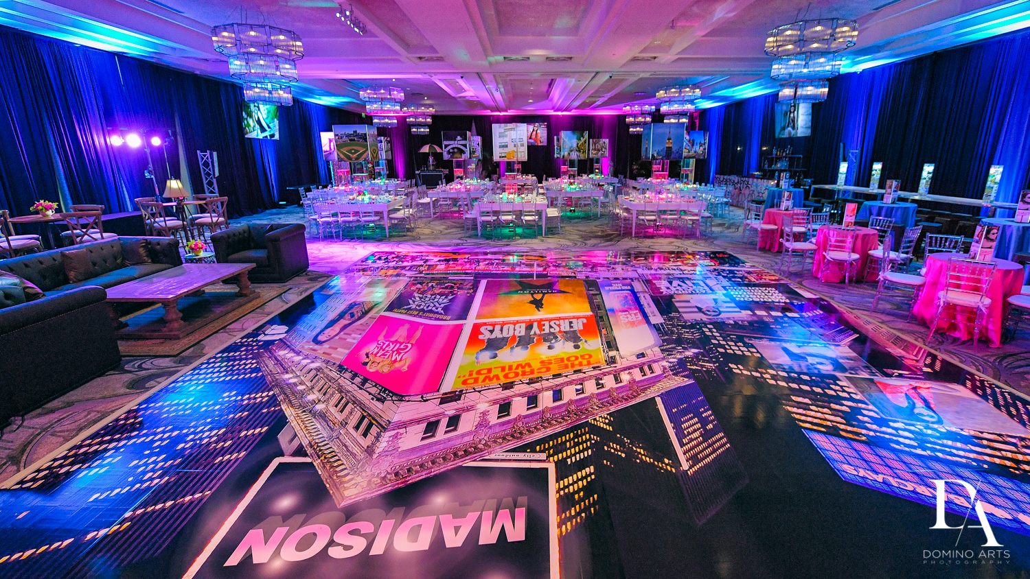 Party decor at New York Theme Bat Mitzvah at Woodfield Country Club, Boca Raton by Domino Arts Photography