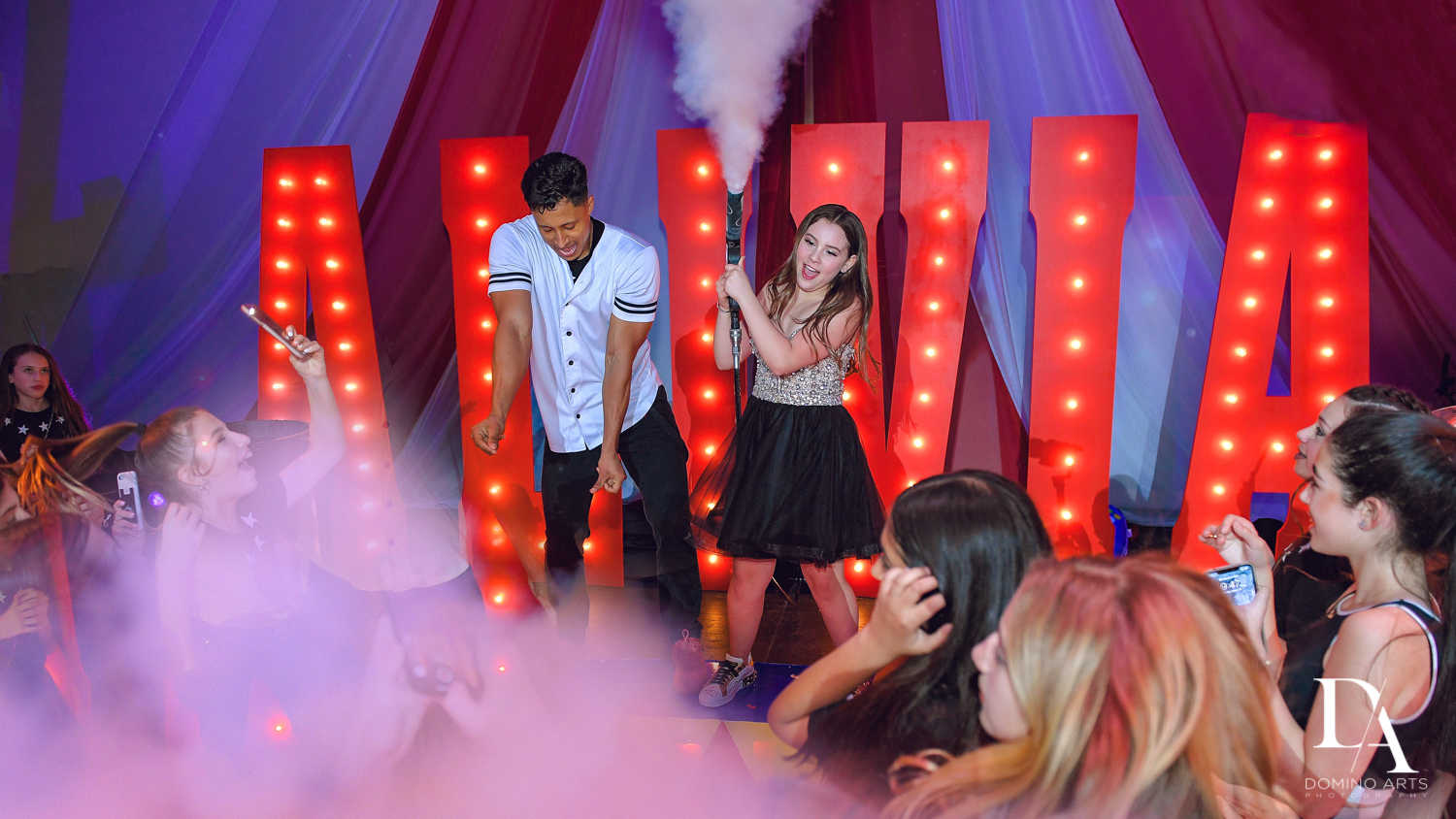 smoke effects at The Greatest Showman theme Bat Mitzvah at the filmore miami by Domino Arts Photography