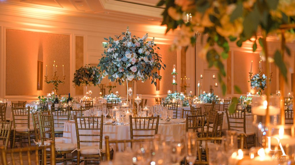 luxury decor at Romantic Ocean Side Wedding at Eau Palm Beach by Domino Arts Photography