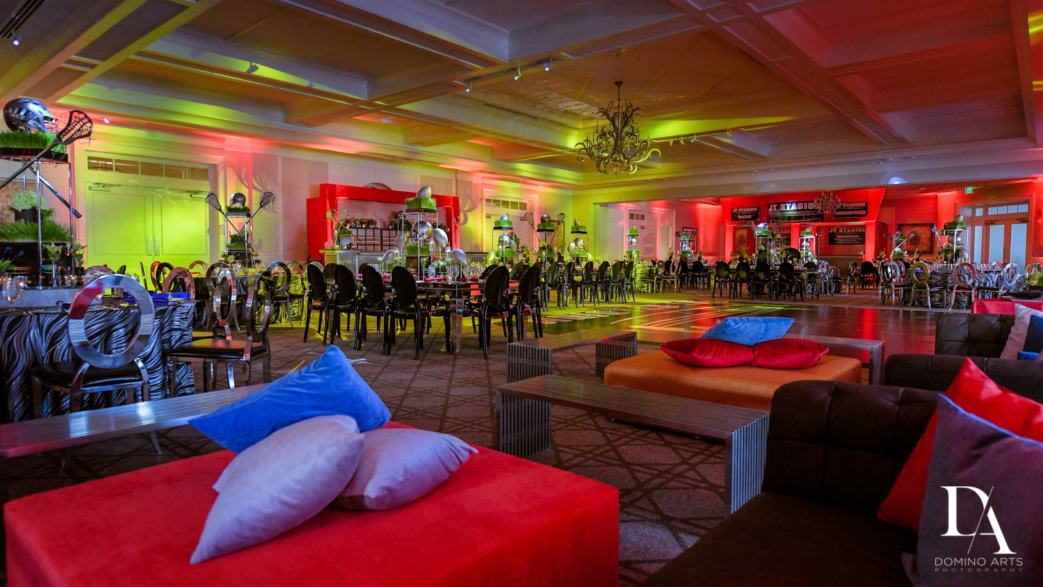 best football decor for Football Theme Bar Mitzvah at Temple Beth El and Royal Palm Yacht Club by Domino Arts Photography