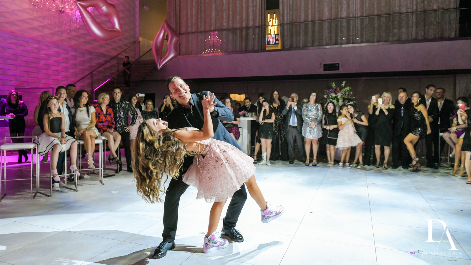 father daughter dance at Pink XO Bat Mitzvah at The Venue Crystal Ballroom by Domino Arts Photography