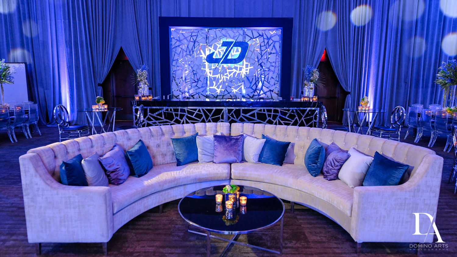 best decor at Modern All Blue Decor Bar Mitzvah at Temple Beth Am Pinecrest by Domino Arts Photography