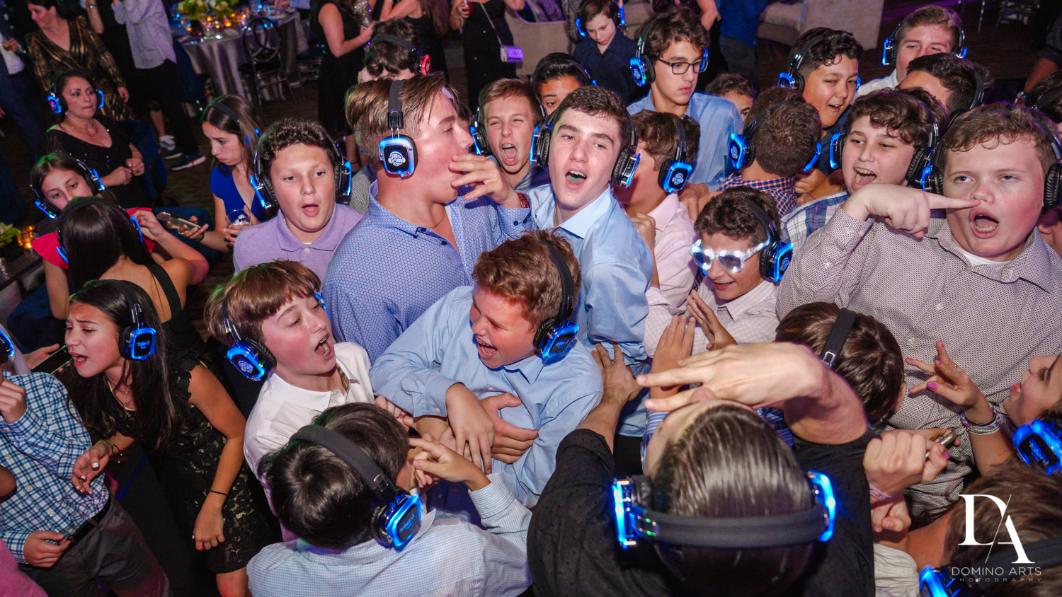 silent party at Modern All Blue Decor Bar Mitzvah at Temple Beth Am Pinecrest by Domino Arts Photography