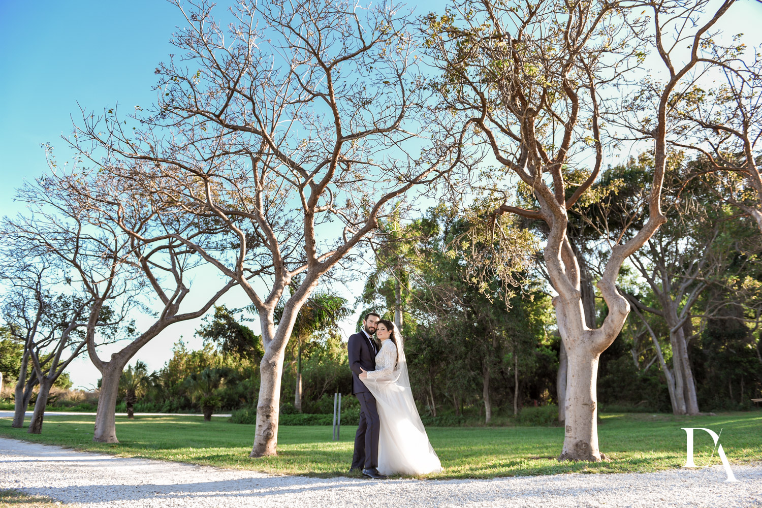 bride and groom at Traditional Jewish Wedding at Deering Estate Miami by Domino Arts Photography