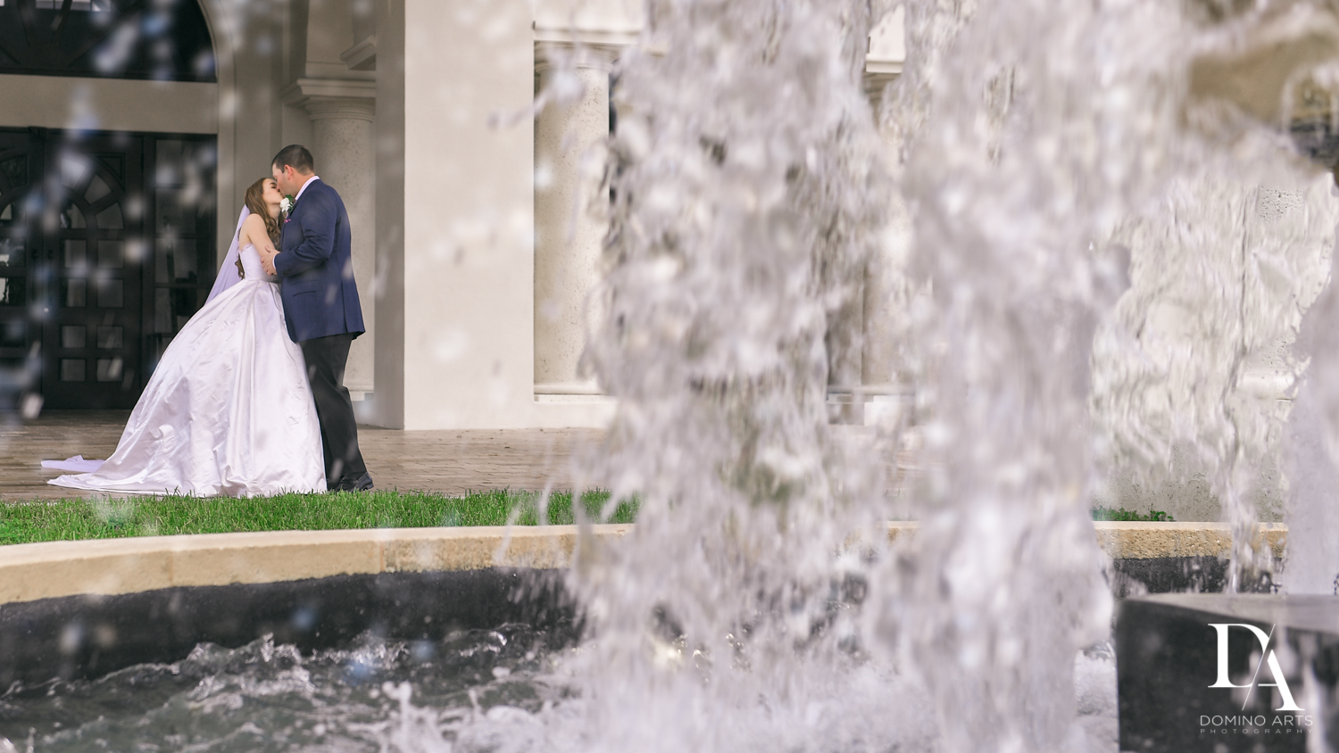 romantic fountain at Beautiful Intimate Wedding at Mizner Country Club by Domino Arts Photography