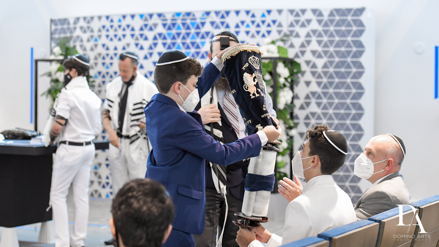 Monochrome Bar Mitzvah Ceremony at Aventura Chabad by Domino Arts Photography