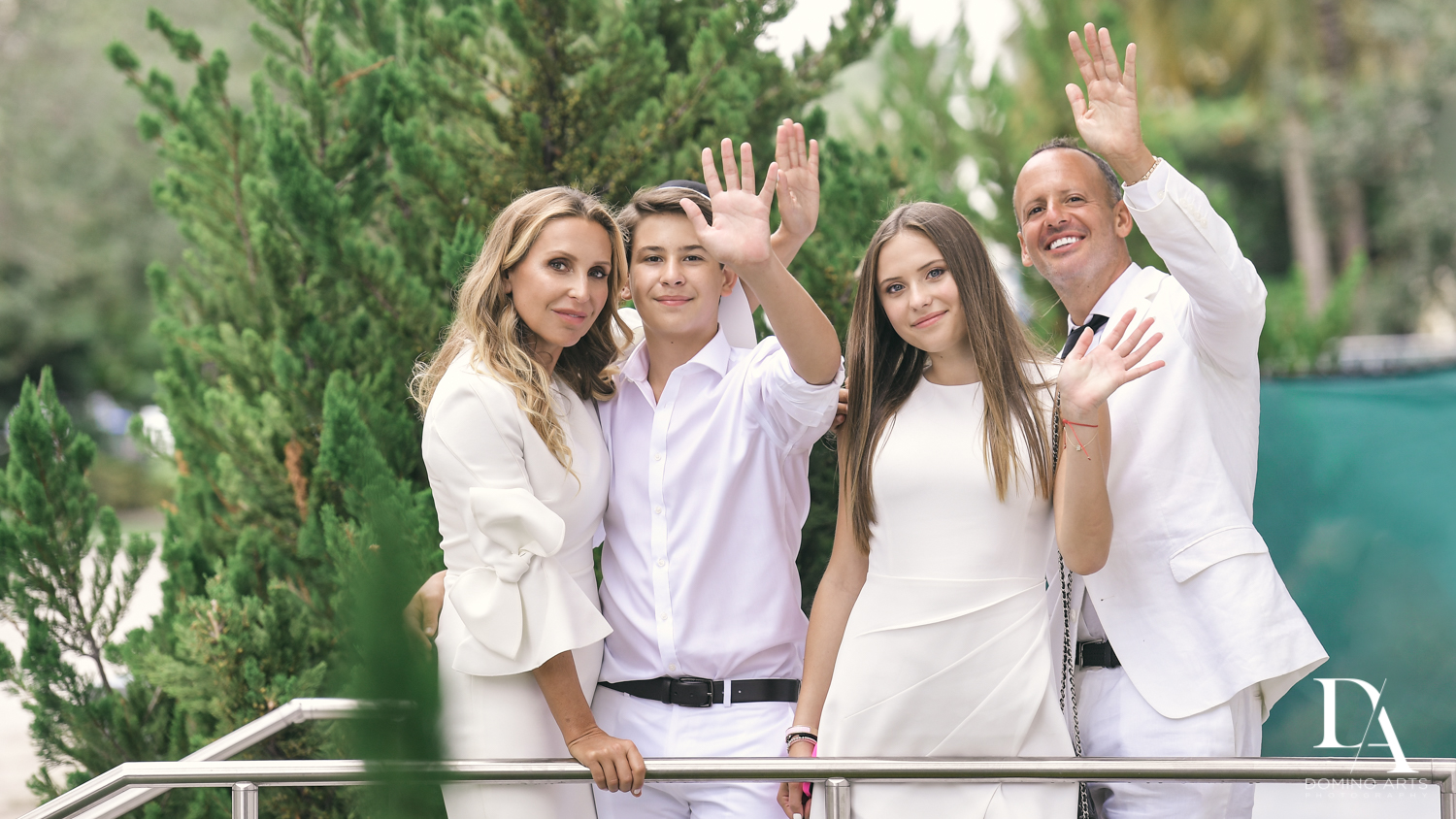 family at Monochrome Bar Mitzvah Ceremony at Aventura Chabad by Domino Arts Photography