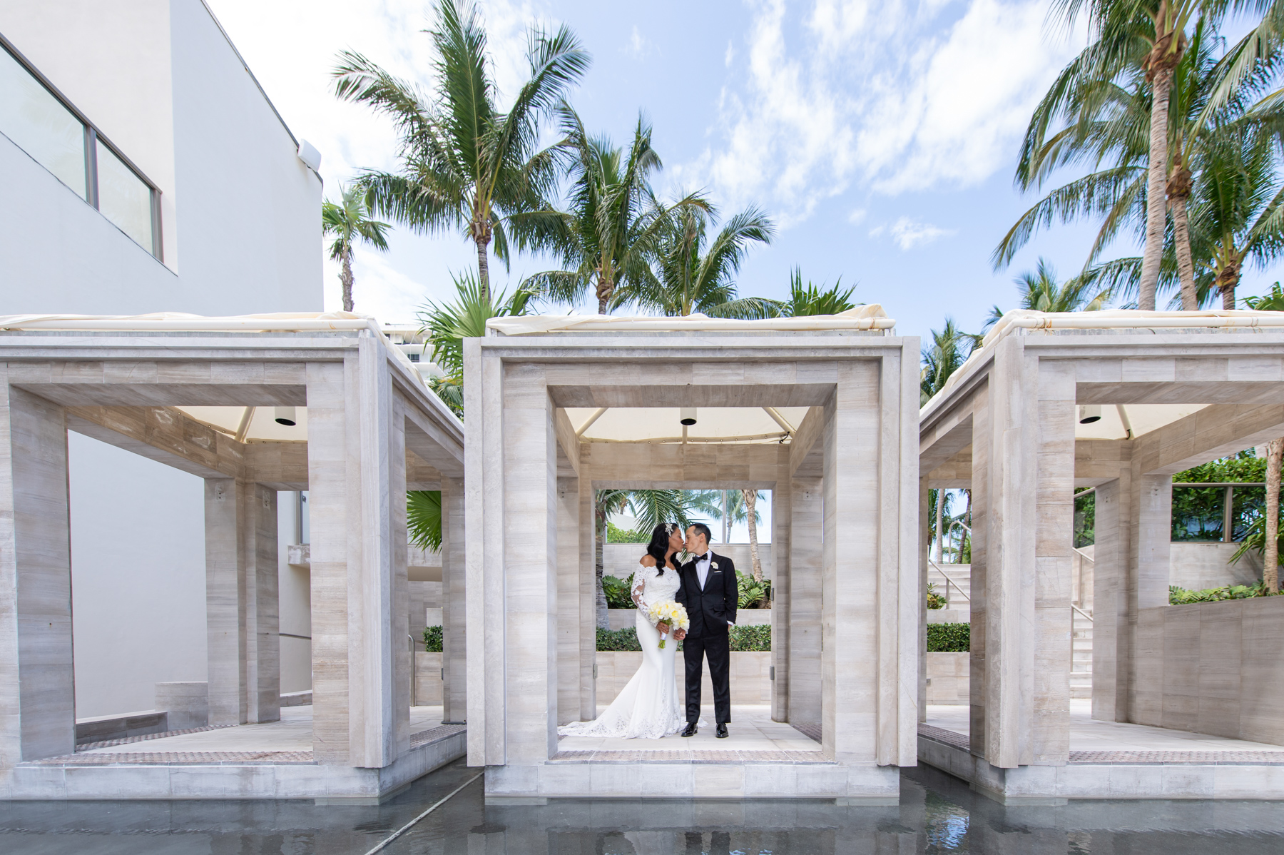 bride and groom at Luxury Oceanside Wedding at The St. Regis Bal Harbour Resort